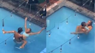 Horny couple fucks in the swimming pool in amateur sex